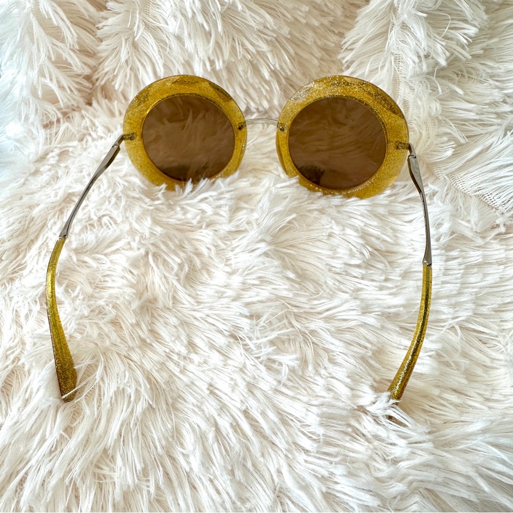 Dolce & Gabbana DG Round Gold Yellow Glitter Sunglasses Sunnies Shades Authentic - Picture 7 of 15